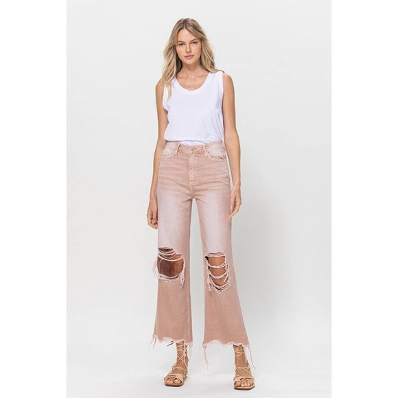 VERVET July Song 90's Vintage Distressed Detail Cropped Flare Jeans - Picture 3 of 13